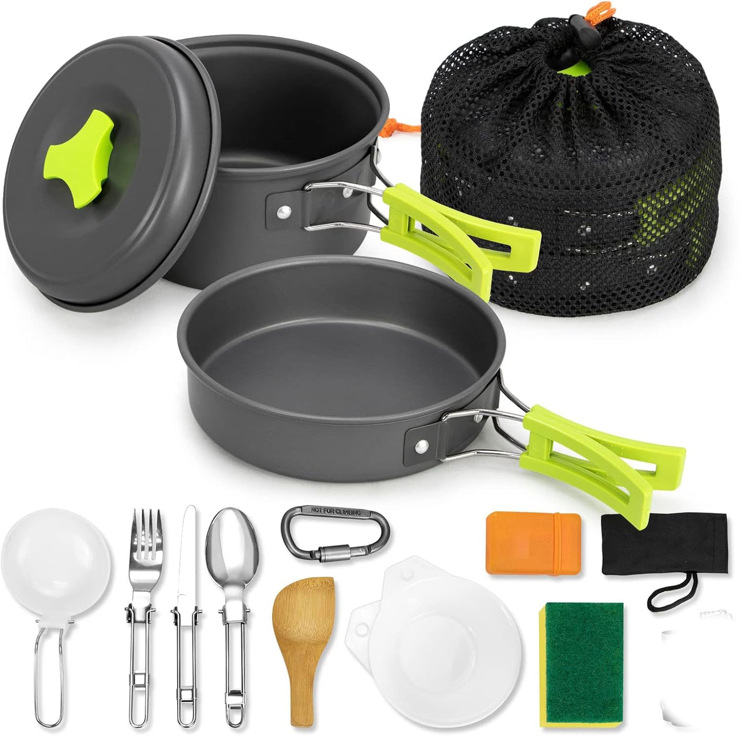 Mess Kit,Non-Stick Pot, pan Set with Fork, knife, spoon and spatula