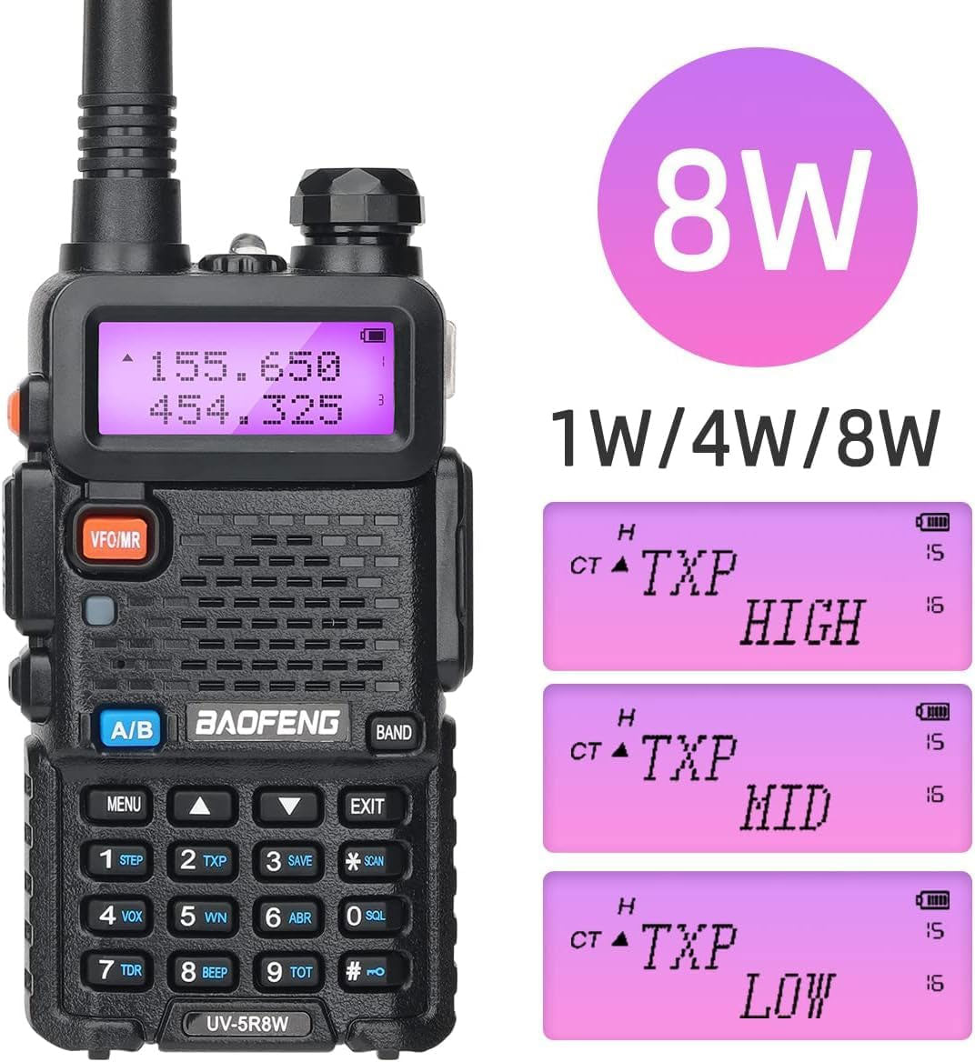 BAOFENG UV-5R 8W Ham Radio Handheld UV5R Long Range Walkie Talkies Rechargeable Dual Band Two Way Radio (Black 2Pack 8W)