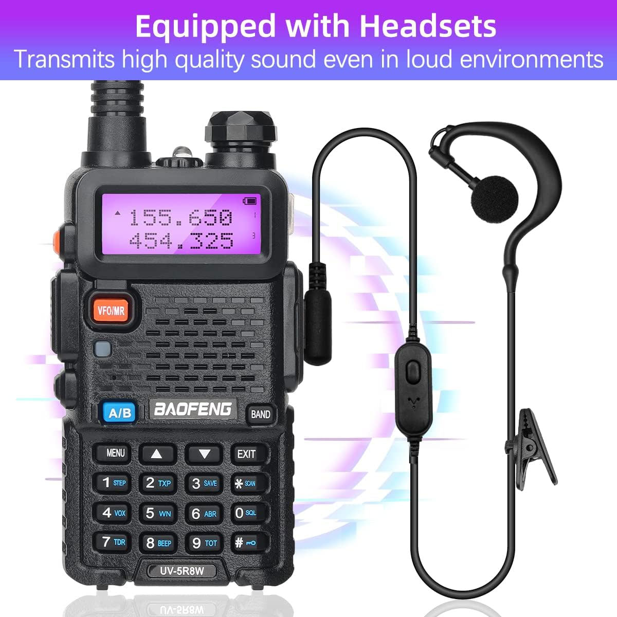 BAOFENG UV-5R 8W Ham Radio Handheld UV5R Long Range Walkie Talkies Rechargeable Dual Band Two Way Radio (Black 2Pack 8W)