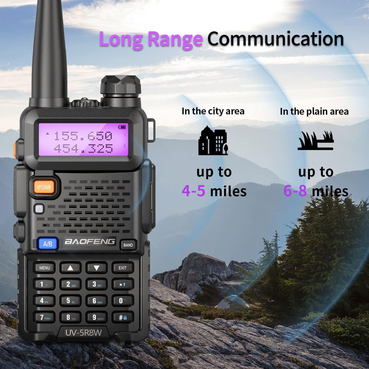 BAOFENG UV-5R 8W Ham Radio Handheld UV5R Long Range Walkie Talkies Rechargeable Dual Band Two Way Radio (Black 2Pack 8W)