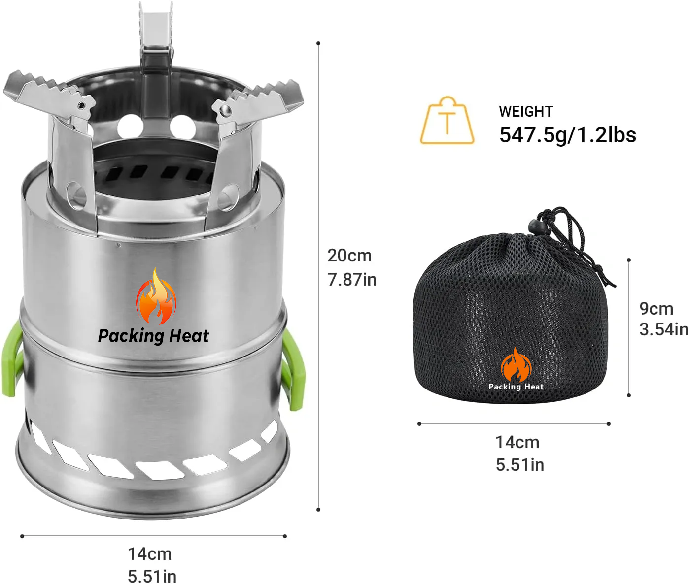 Stainless Steel WOOD STOVE with 2 stage internal combustion with FIRE PLUGS kit